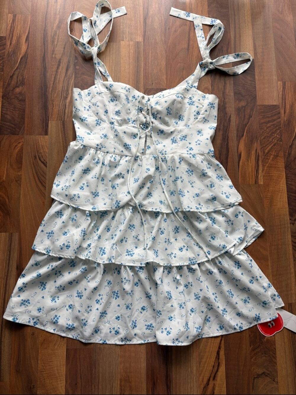 cider blue floral dress Woman’s Size XL White with Pale Print NWT This midi PBA20 Pearls Junior Prom Dresses Size:1XL